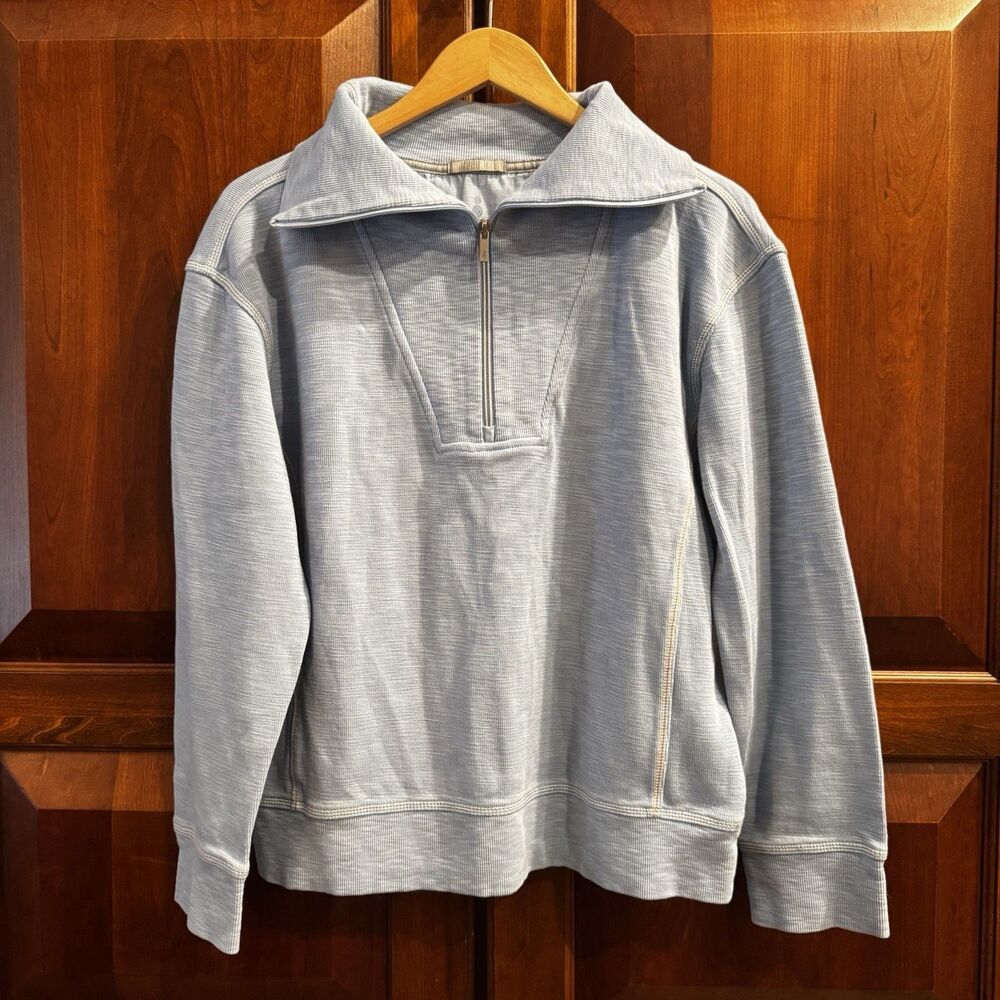 Tommy Bahama Tobago Bay 1/4 Zip Pullover Women’s Blue Textured Knit Sweatshirt L - Picture 3 of 15